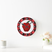 Pomme Buffalo Plaid Cuisine Horloge ronde (Maison)