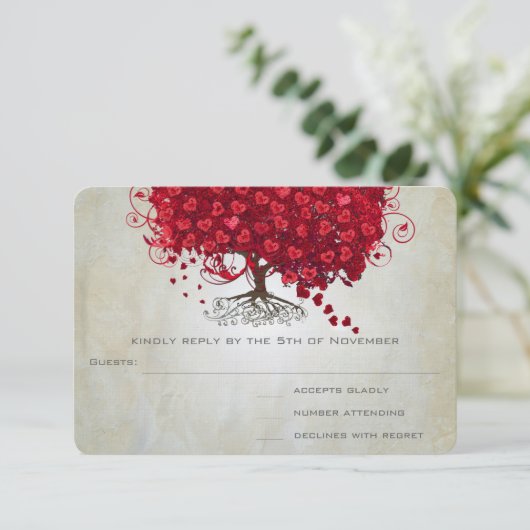 Pomme Coeur Rouge Feuille Mariage RSVP (Debout devant)