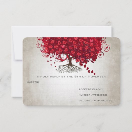 Pomme Coeur Rouge Feuille Mariage RSVP (Devant)