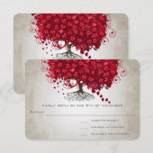 Pomme Coeur Rouge Feuille Mariage RSVP (Devant / Derrière)