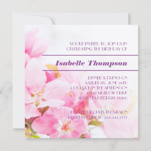 Pomme rose Blossoms Anniversaire Fête Invitation (Devant)