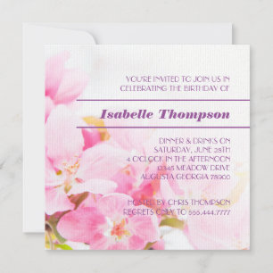 Pomme rose Blossoms Anniversaire Fête Invitation