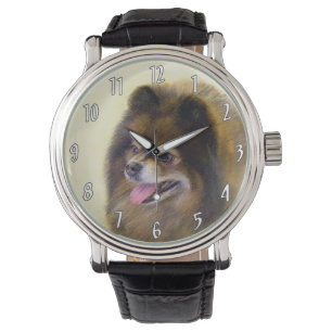 Pommeren Black en Tan Painting Original Dog Art Horloge