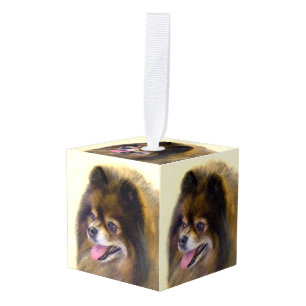 Pommeren Black en Tan Painting Original Dog Art Kubus Ornament