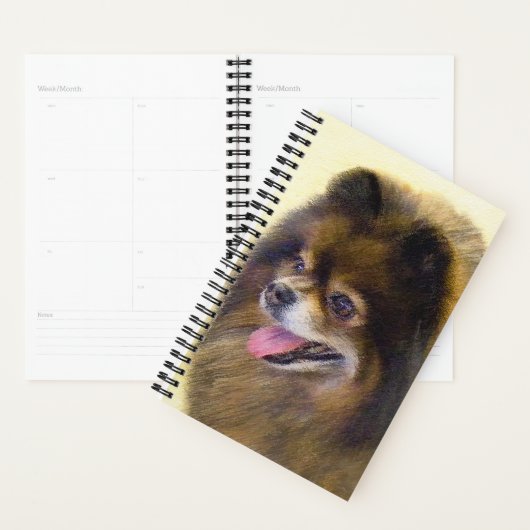 Pommeren Black en Tan Painting Original Dog Art Planner