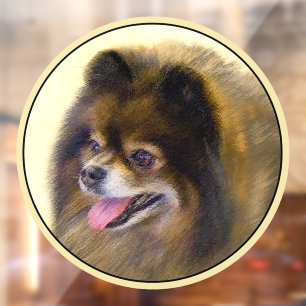 Pommeren Black en Tan Painting Original Dog Art Raamsticker