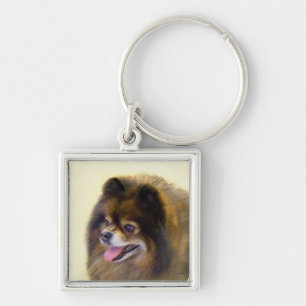 Pommeren Black en Tan Painting Original Dog Art Sleutelhanger