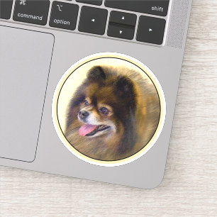 Pommeren Black en Tan Painting Original Dog Art Sticker