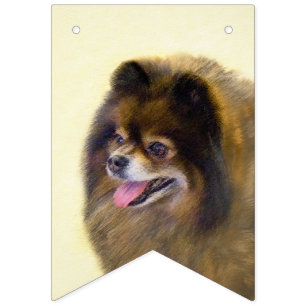 Pommeren Black en Tan Painting Original Dog Art Vlaggetjes