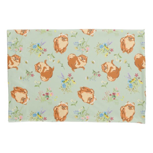 Pommeren Dog Floral Kussensloop (Voorkant)