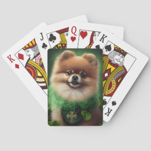 Pommeren Dog in St. Patrick's Day Dress Pokerkaarten