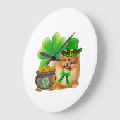 Pommeren Dog Shamrock St Patricks Day Dog Irish Grote Klok (Hoek)