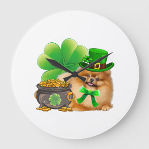Pommeren Dog Shamrock St Patricks Day Dog Irish Grote Klok