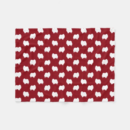 Pommeren Dog Silhouettes Pattern Red en White Fleece Deken (Voorkant (Horizontaal))