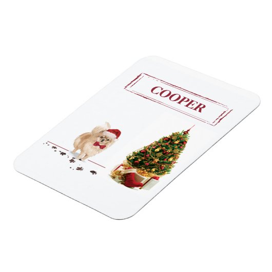 Pommeren Funny-kersthond met boom Magneet (Linkerzijde)