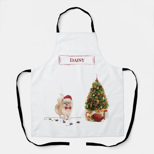 Pommeren Funny-kersthond met boom Schort (Voorkant)