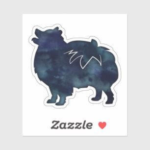 Pommeren Hondenras Waterverf Silhouette Sticker