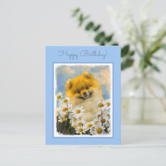 Pommeren in Daisies schilderen - Oorspronkelijke h Briefkaart (Staand voorkant)