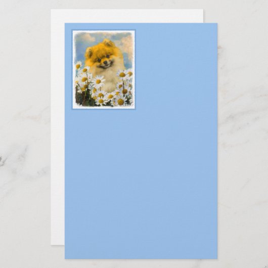 Pommeren in Daisies schilderen - Oorspronkelijke h Briefpapier (Voorkant / Achterkant)