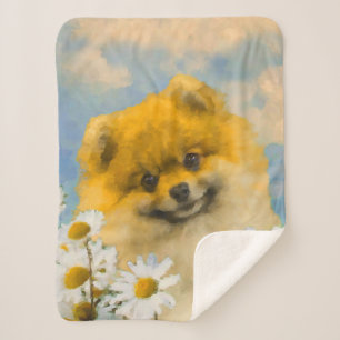 Pommeren in Daisies schilderen - Oorspronkelijke h Sherpa Deken