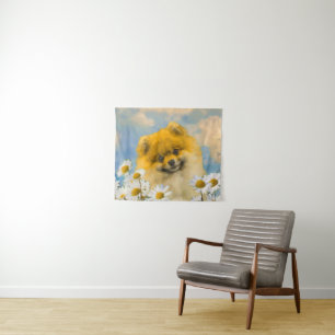 Pommeren in Daisies schilderen - Oorspronkelijke h Wandkleed