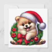 Pommeren in de kerstkrans feestdagenkaart (Voorkant)