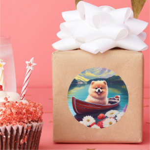 Pommeren op een peddel: een Schilderachtig avontuu Ronde Sticker