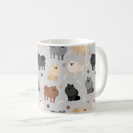 Pommeren Paw-prints en Dog Botten Coffee-Mok Koffiemok (Voorkant rechts)
