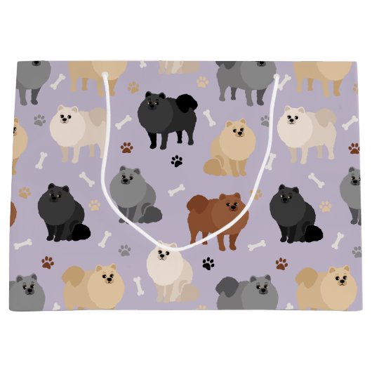 Pommeren Paw-prints en Dog Botten Grote Gift Bag Groot Cadeauzakje (Voorkant)