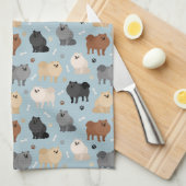 Pommeren Paw-prints en Dog Botten Kitchen Towel Theedoek (Quarter Fold)