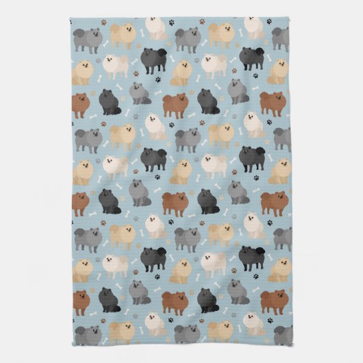 Pommeren Paw-prints en Dog Botten Kitchen Towel Theedoek (Verticaal)