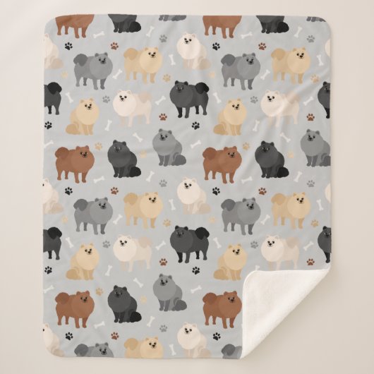 Pommeren Paw-prints en Dog Botten Sherpa Blanket Sherpa Deken (Voorkant)