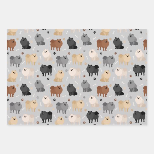 Pommeren Paw-prints en honden-Botten Inpakpapier Vel (Voorkant 3)