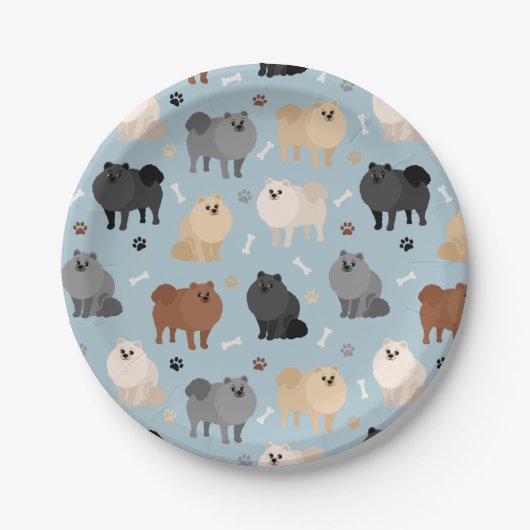 Pommeren Paw-prints en honden-Botten Papieren Bordje (Voorkant)