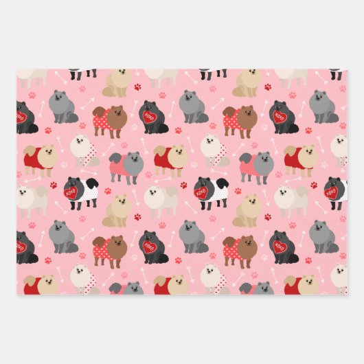 Pommeren Valentijn Pattern Inpakpapier Vel (Voorkant)