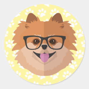 Pommerische hond bij nekglazen   Cute Hipster Gift Ronde Sticker
