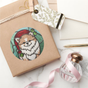 Pommerse Glas in lood Kerst Ronde Sticker