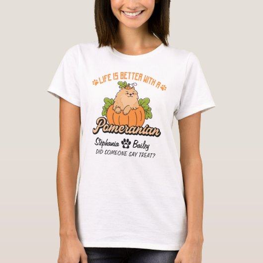 Pommerse Herfst Thanksgiving Halloween Spitz Dog T-shirt (Voorkant)