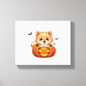 Pommerse hond Happy Halloween pompoen Classic T-S Canvas Afdruk (Voorkant)