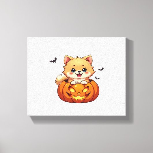 Pommerse hond Happy Halloween pompoen Classic T-S Canvas Afdruk (Voorkant)