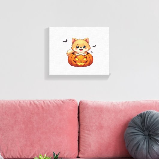 Pommerse hond Happy Halloween pompoen Classic T-S Canvas Afdruk (Insitu (Woonkamer))