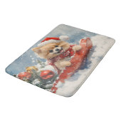 Pommerse Hond in Sledge Laat het Sneeuw Kerstmis Badmat (Gekanteld)