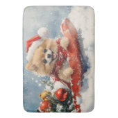 Pommerse Hond in Sledge Laat het Sneeuw Kerstmis Badmat (Voorkant Verticaal)