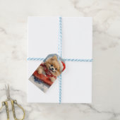 Pommerse Hond in Sledge Laat het Sneeuw Kerstmis Cadeaulabel (Met Touw)