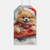 Pommerse Hond in Sledge Laat het Sneeuw Kerstmis Cadeaulabel (Achterkant)