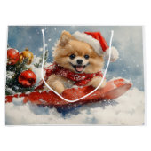 Pommerse Hond in Sledge Laat het Sneeuw Kerstmis Groot Cadeauzakje (Voorkant)