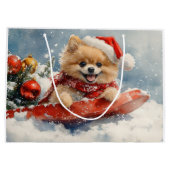 Pommerse Hond in Sledge Laat het Sneeuw Kerstmis Groot Cadeauzakje (Achterkant)