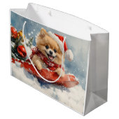 Pommerse Hond in Sledge Laat het Sneeuw Kerstmis Groot Cadeauzakje (Achterkant Gekanteld)