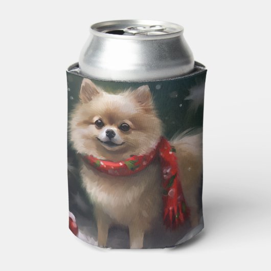 Pommerse Hond in Sneeuw Kerstmis Blikjeskoeler (Blikje Voorkant)