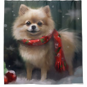 Pommerse Hond in Sneeuw Kerstmis Douchegordijn (Voorkant)